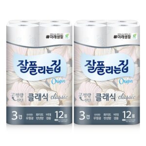 잘풀리는집 무형광 화장지 클래식 3겹 27m 12롤 2팩